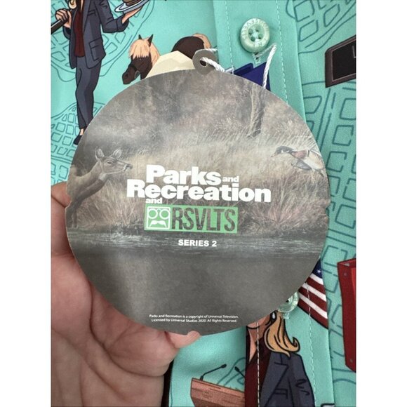 Parks and Rec RSVLTS XL Leslie Knope Button Down SS Shirt Teal Green NWT Stretch - Picture 11 of 16